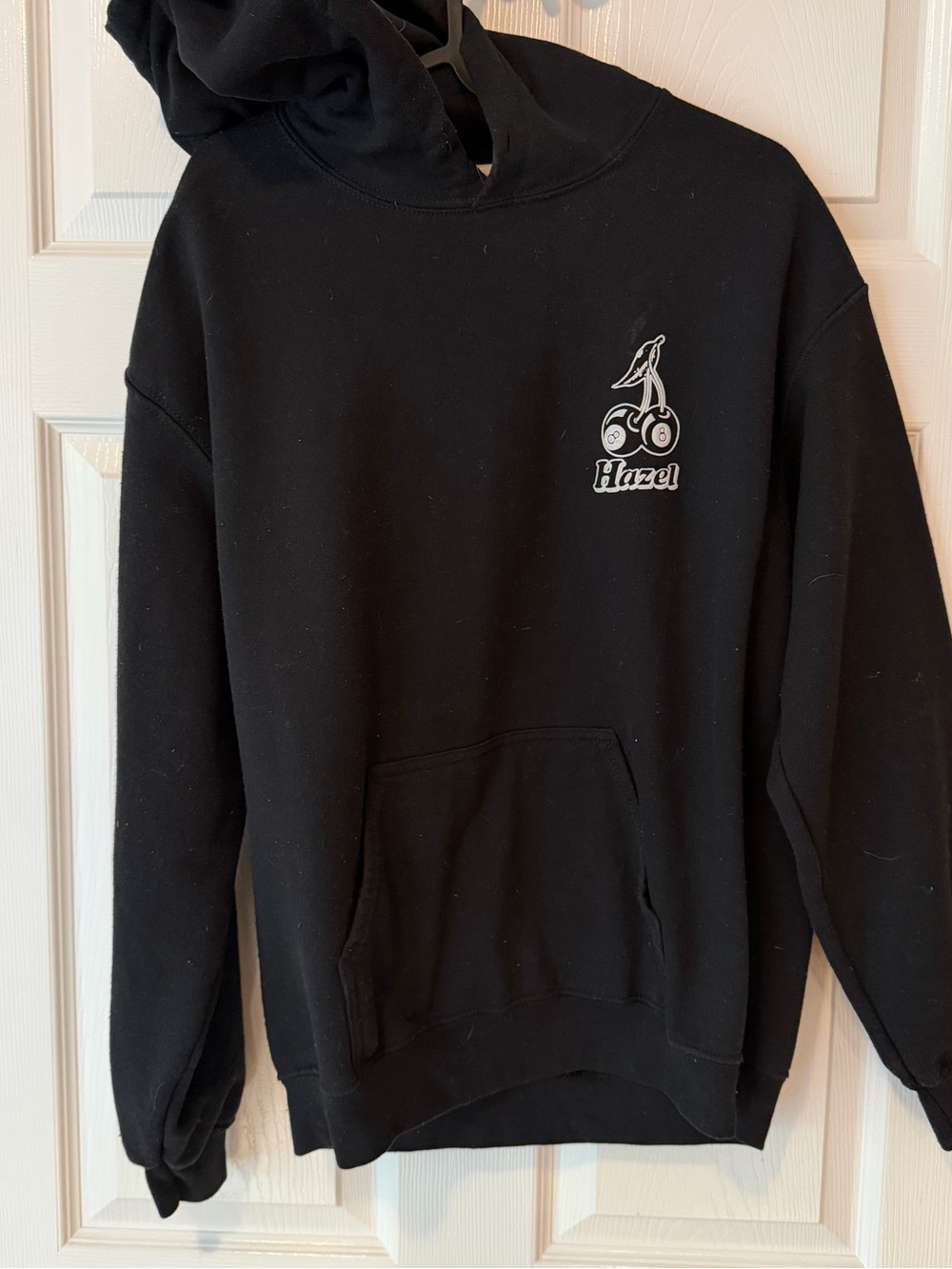 Hazel Black Pullover Hoodie with Cherry Graphic Lucky